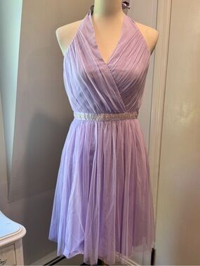 Caché Lavender Tulle Halter Cocktail Dress with Beaded Waist | Size 2 NWT